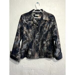 Coldwater creek‎ paisley print snap button down metallic beaded jacket womens 12